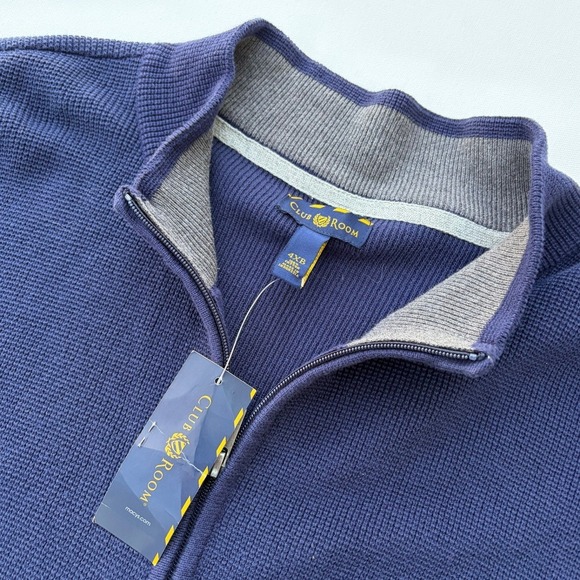 Club Room Other - Club Room Mens 4XB Navy Blue Full Zip Cotton Sweater Waffle Knit 26327BNB28 NWT
